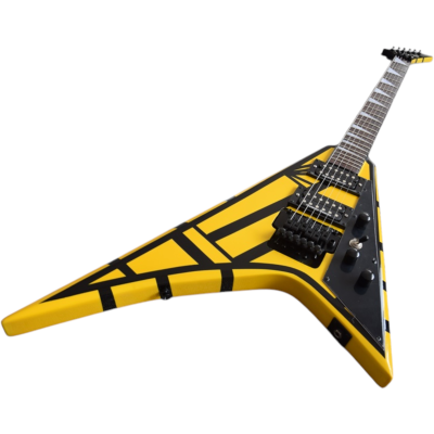 Custom Race Performer Flying V Stryper Graphic Yellow Black Stripes Floyd Rose Tremolo Guitar - Image 6