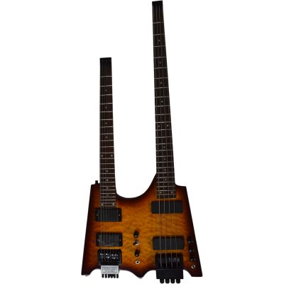 Custom Diplomat Sunburst Quilted Maple Top Double Neck Headless 4 String Bass Neck 6 String Guitar Neck - Image 2