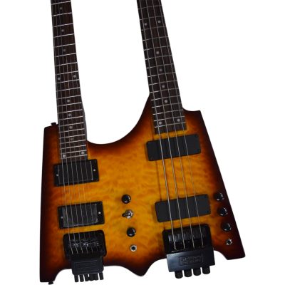 Custom Diplomat Sunburst Quilted Maple Top Double Neck Headless 4 String Bass Neck 6 String Guitar Neck