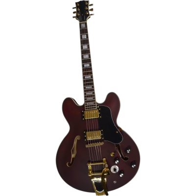 Custom Crown 335 Dark Purple Satin Finish 6 String Electric Guitar Bigsby Tremolo - Image 2
