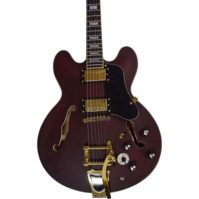 Custom Crown 335 Dark Purple Satin Finish 6 String Electric Guitar Bigsby Tremolo