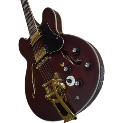 Custom Crown 335 Dark Purple Satin Finish 6 String Electric Guitar Bigsby Tremolo - Image 6