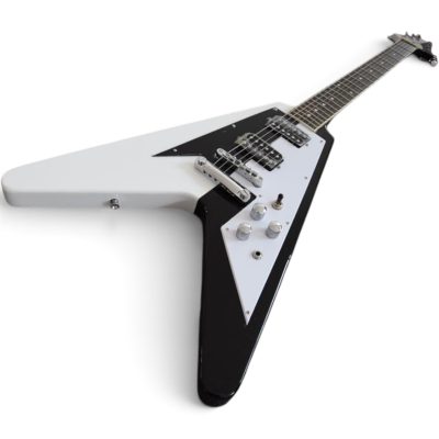 Custom Crown Symmetrical Split Black White Michael Schenker Flying V 6 String Guitar - Image 5