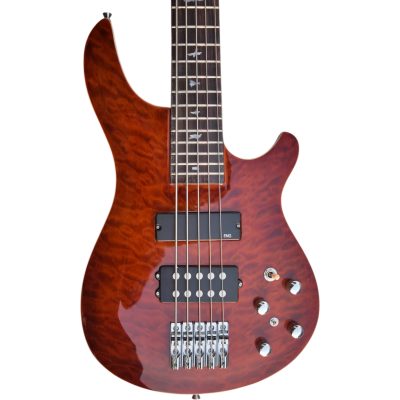 Custom Monarch Amber Burst Quilted Maple Top Kingfisher Rhonda 5 String Bass