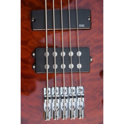 Custom Monarch Amber Burst Quilted Maple Top Kingfisher Rhonda 5 String Bass - Image 11