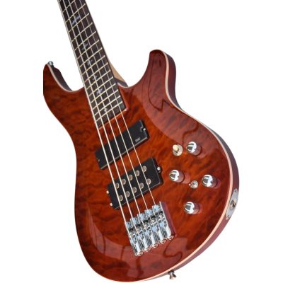 Custom Monarch Amber Burst Quilted Maple Top Kingfisher Rhonda 5 String Bass - Image 7