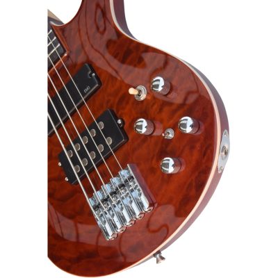 Custom Monarch Amber Burst Quilted Maple Top Kingfisher Rhonda 5 String Bass - Image 6