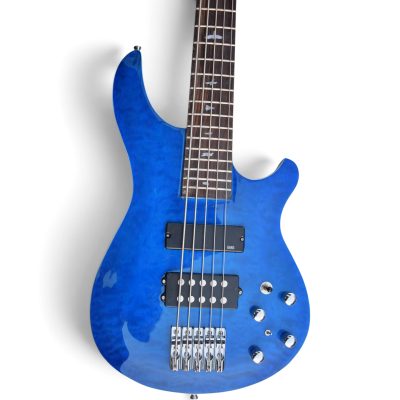 Custom Monarch Faded Blue Burst Quilted Maple Top Kingfisher Rhonda 5 String Bass