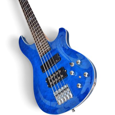 Custom Monarch Faded Blue Burst Quilted Maple Top Kingfisher Rhonda 5 String Bass - Image 7