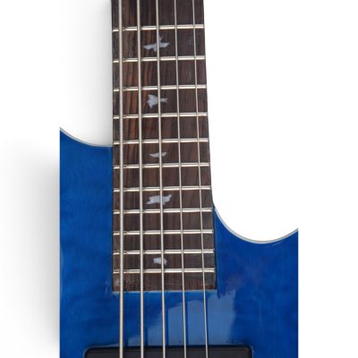 Custom Monarch Faded Blue Burst Quilted Maple Top Kingfisher Rhonda 5 String Bass - Image 5