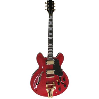 Custom Crown ES335 Trini Lopez Curly Red Flamed Maple Top 6 String Electric Guitar - Image 4