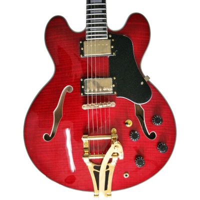Custom Crown ES335 Trini Lopez Curly Red Flamed Maple Top 6 String Electric Guitar