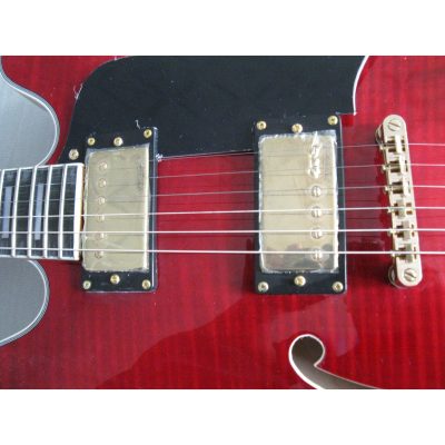 Custom Crown ES335 Trini Lopez Curly Red Flamed Maple Top 6 String Electric Guitar - Image 2