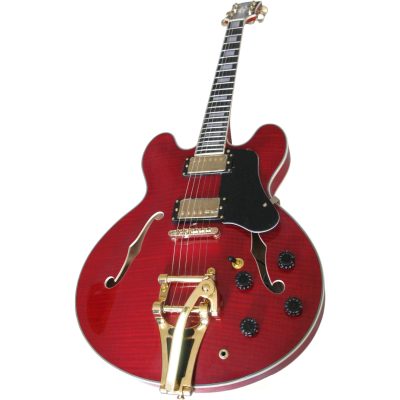 Custom Crown ES335 Trini Lopez Curly Red Flamed Maple Top 6 String Electric Guitar - Image 7