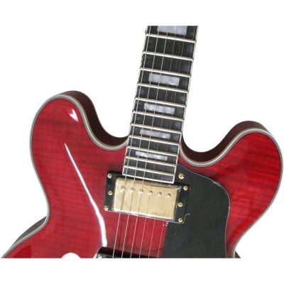 Custom Crown ES335 Trini Lopez Curly Red Flamed Maple Top 6 String Electric Guitar - Image 8