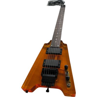 Custom Ametrine Lucite Dan Acrylic Orange Plexiglass Headless 6 String Guitar - Image 6