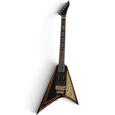 Custom Obsidian Flying V Alexi Laiho Black Yellow Bevels Floyd Rose Tremolo Guitar - Image 8