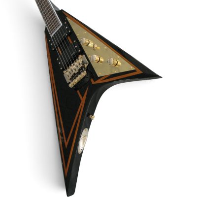 Custom Obsidian Flying V Alexi Laiho Black Yellow Bevels Floyd Rose Tremolo Guitar - Image 5