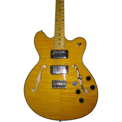 Custom Regent Tom DeLonge Fhole Natural Amber Tiger Maple Top Star Guitar