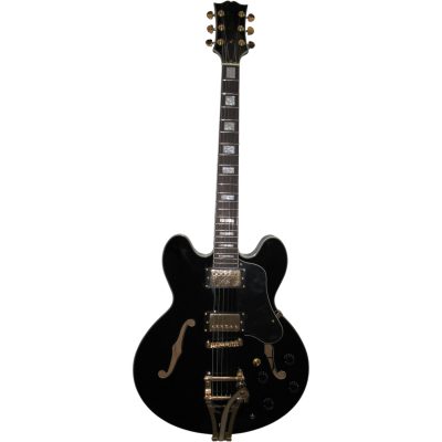 Custom Crown ES335 Trini Lopez Ebony Black 6 String Electric Guitar - Image 3