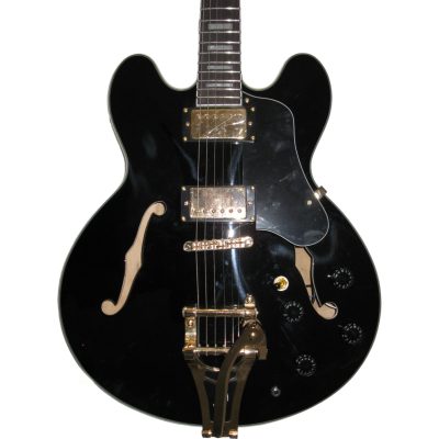 Custom Crown ES335 Trini Lopez Ebony Black 6 String Electric Guitar
