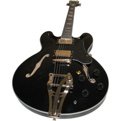 Custom Crown ES335 Trini Lopez Ebony Black 6 String Electric Guitar - Image 6