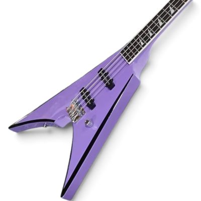 Custom Race Flying V David Gloss Purple Black Bevels 4 String Bass - Image 10