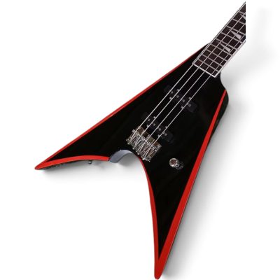 Custom Race Flying V David Gloss Black Red Bevels 4 String Bass