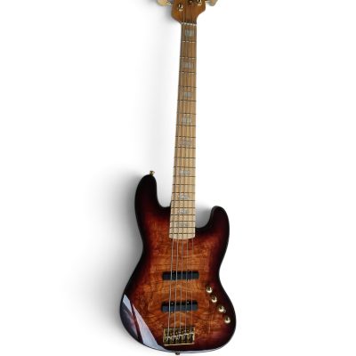 Custom Regent Tobacco Sunburst Burl Maple Top Marcus Miller 5 String Bass - Image 8