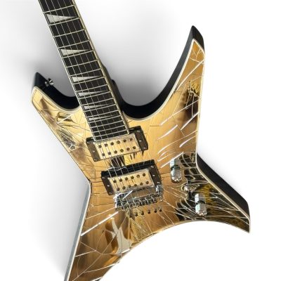 Custom Race Paul Stanley Crystal Cracked Shattered Mirror Warrior X Shaped Electric Guitar Back Black Finish - Image 5