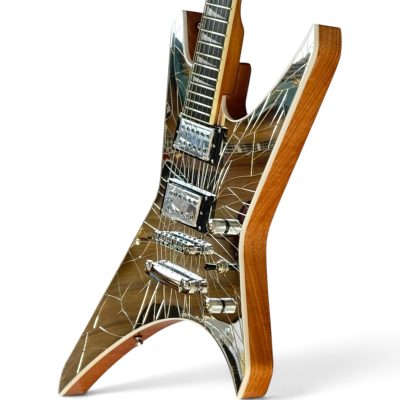 Custom Race Paul Stanley Crystal Cracked Shattered Mirror Warrior X Shaped Electric Guitar Natural Finish Back - Image 5