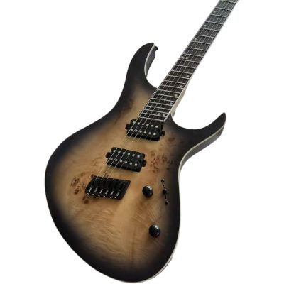 Custom Topaz Black Machine Satin Charcoal Burst Poplar Burl Veneer Top Finish 6 String Guitar - Image 2