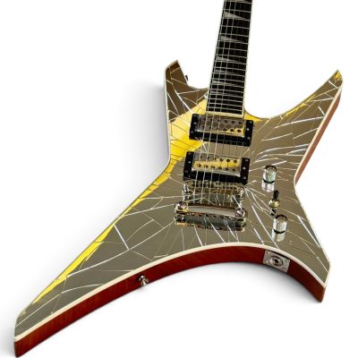 Custom Race Paul Stanley Crystal Cracked Shattered Mirror Warrior X Shaped Electric Guitar Natural Finish Back - Image 4