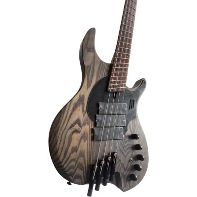 Custom Dynasty Worn Grey Black Headless Multi Scale Fanned Frets 4 String Bass 3 Pickups