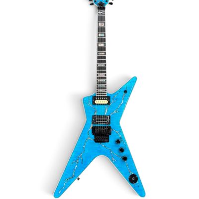 Custom Tempest Trans Blue Flamed Maple Top Lightning Bolt Flying V Floyd Rose Tremolo Dimebag Electric Guitar