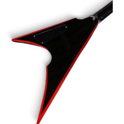 Custom Race Flying V David Gloss Black Red Bevels 4 String Bass - Image 5