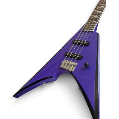 Custom Race Flying V David Gloss Purple Black Bevels 4 String Bass - Image 4