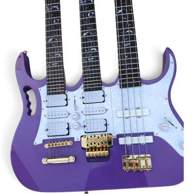 Custom Axis Steve Triple Neck Purple Jem 12 and 6 and 4 String Bass Guitar - Image 7