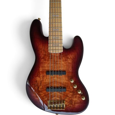 Custom Regent Tobacco Sunburst Burl Maple Top Marcus Miller 5 String Bass - Image 10