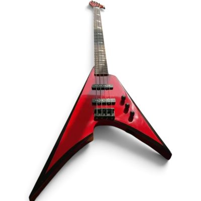 Custom Race Flying V David Gloss Red Black Bevels 4 String Bass