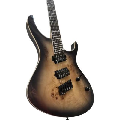 Custom Topaz Black Machine Satin Charcoal Burst Poplar Burl Veneer Top Finish 6 String Guitar