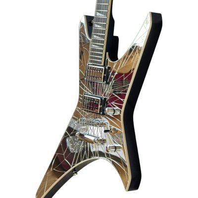 Custom Race Paul Stanley Crystal Cracked Shattered Mirror Warrior X Shaped Electric Guitar Back Black Finish - Image 2