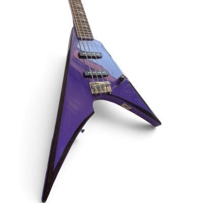 Custom Race Flying V David Gloss Purple Black Bevels 4 String Bass - Image 6