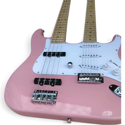 Custom Regent Yngwie Malmsteen Mahogany Wood Body Pink Finish Double Neck 4 String Bass 6 String Guitar - Image 6