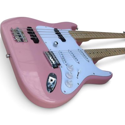 Custom Regent Yngwie Malmsteen Mahogany Wood Body Pink Finish Double Neck 4 String Bass 6 String Guitar - Image 5