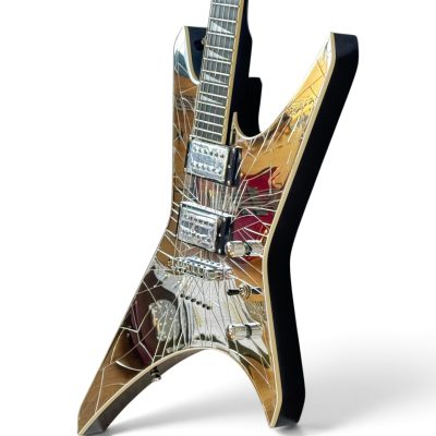 Custom Race Paul Stanley Crystal Cracked Shattered Mirror Warrior X Shaped Electric Guitar Back Black Finish - Image 6
