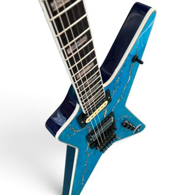 Custom Tempest Trans Blue Flamed Maple Top Lightning Bolt Flying V Floyd Rose Tremolo Dimebag Electric Guitar - Image 2