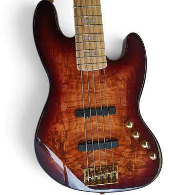 Custom Regent Tobacco Sunburst Burl Maple Top Marcus Miller 5 String Bass