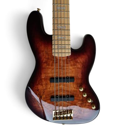 Custom Regent Tobacco Sunburst Burl Maple Top Marcus Miller 5 String Bass - Image 4