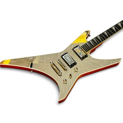 Custom Race Paul Stanley Crystal Cracked Shattered Mirror Warrior X Shaped Electric Guitar Natural Finish Back
